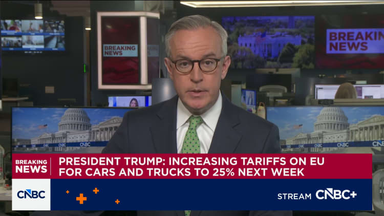 President Trump: Verhoog tariewe op EU-motors en vragmotors volgende week tot 25%.