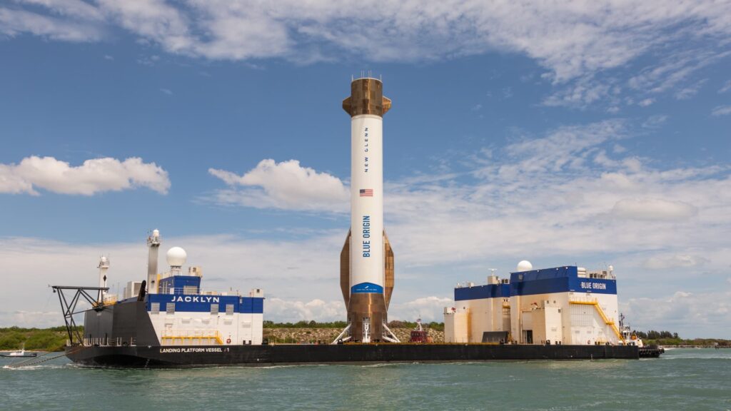 Blue Origin se New Glenn-vuurpyl ontplof op lanseerplatform tydens grondtoets